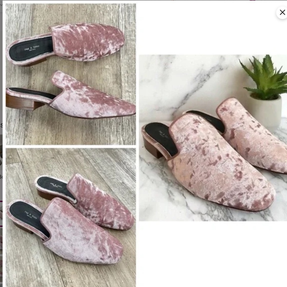 Womens rag & bone Luis Velvet Mules in Mauve sz 7 (37)